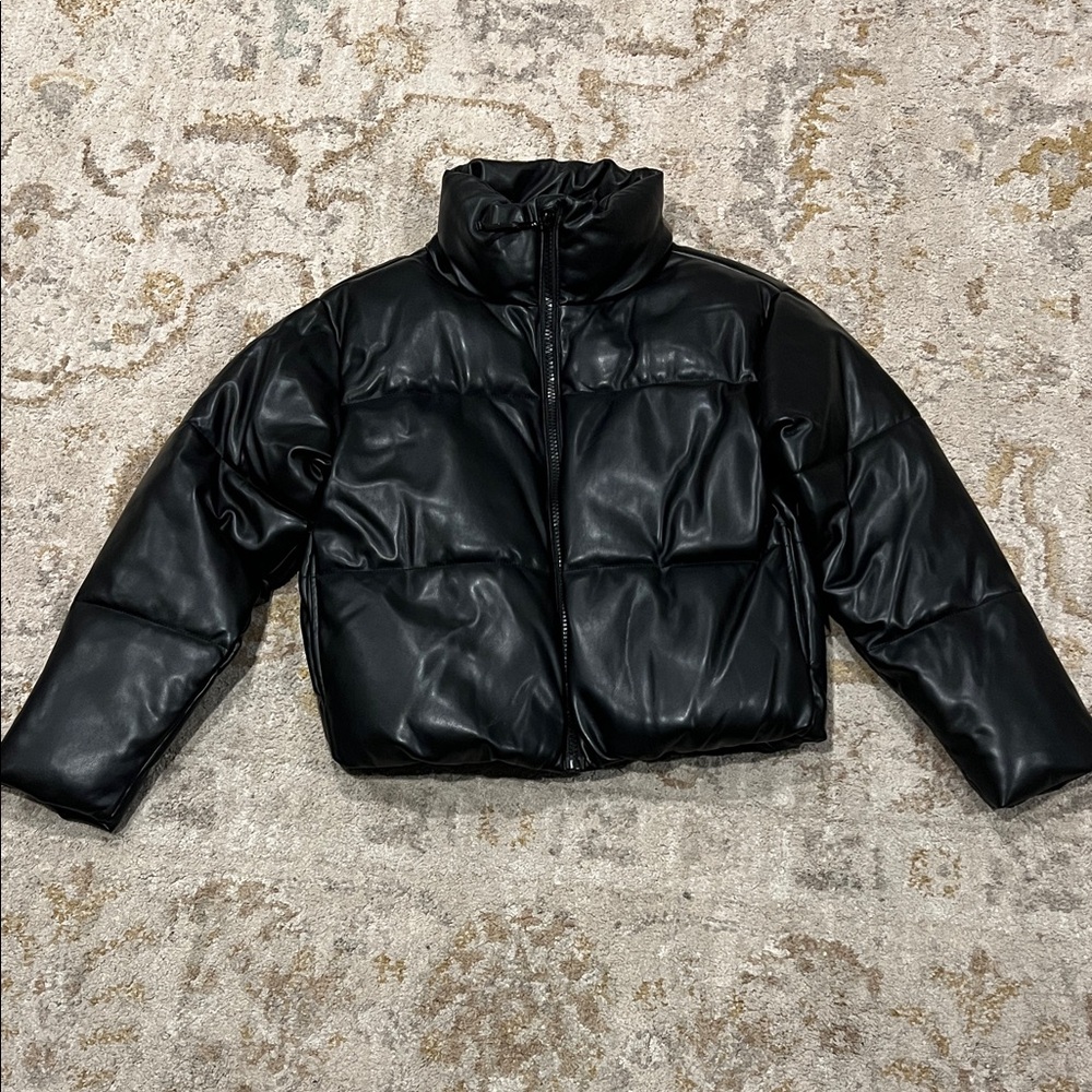 Faux leather puffer jacket